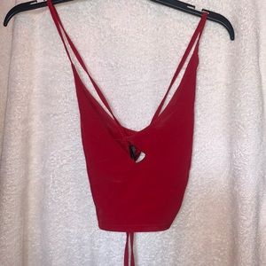 XS red cropped tank top with ties to adjust